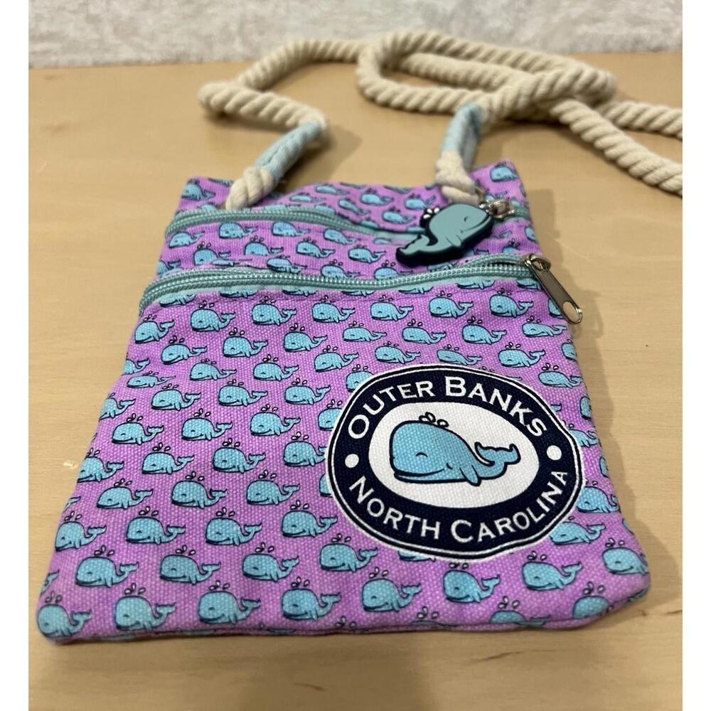 Outter Banks North Carolina Mini Zip Crossbody Bag Whale Pattern Logo Rope Strap